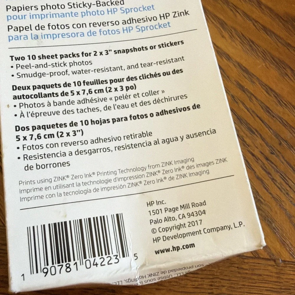 HP Sprocket Zink Photo Paper 2x3